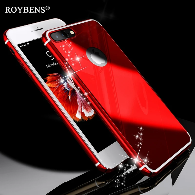 Roybens для iPhone 6 S Роскошный чехол Plus Bling Glossy Зеркало Metal кожи тонкий Логотип круг