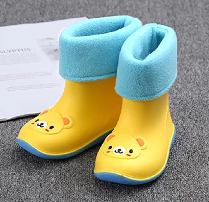 Brand New Kids for Boys Girls Rain Boots Waterproof Baby Non-slip Rubber Water Shoes Children Rainboots four Seasons Removable - Цвет: Yellow cotton