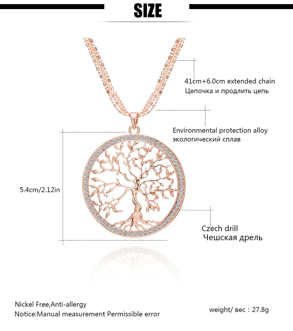 Древо жизни Кристалл Большая подвеска ожерелье женский золотой и серебряный цвета длинный свитер цепи ожерелье Модные Ювелирные изделия Подарки Новинка