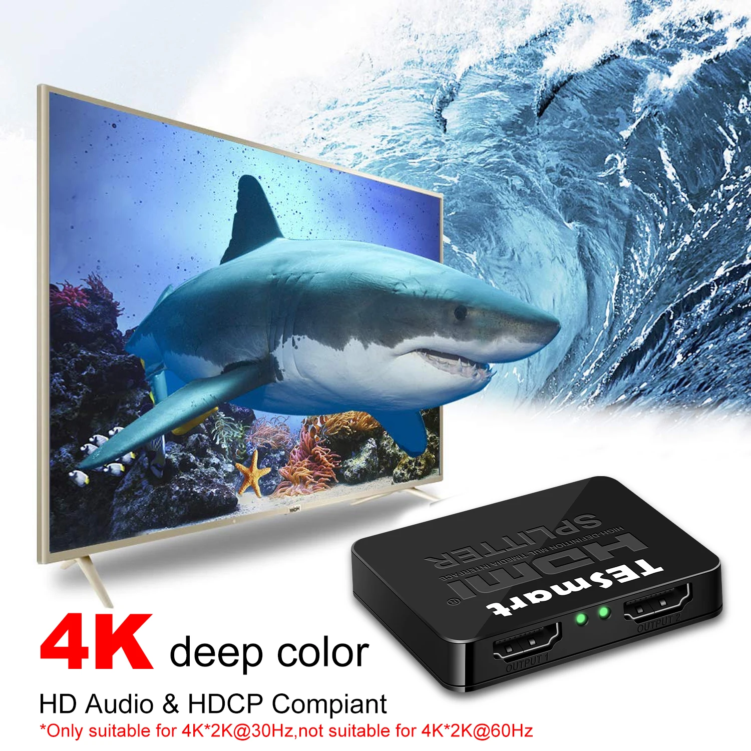 TESmart 1x2 HDMI сплиттер 4Kx2K @ 30 Гц 1 вход 2 Выход Усилитель HDMI коммутатор коробка подставка для концентратора 3D 2160 P для DVD плеера ТВ коробка