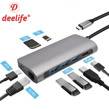 Deelife USB C HUB USB-C to 3.0 HUB HDMI RJ45 Type C Adapter ( for MacBook Pro Air Samsung Dex Huawei P30 Pro ) USBC Type-C HUB
