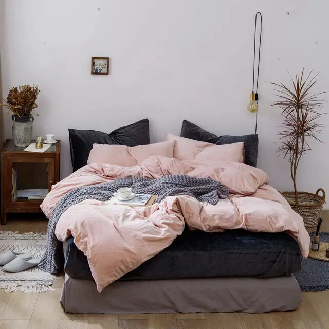 Pink and Dark Grey Flat Sheet Pillow Case Set Queen Size Flat Sheet