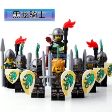 DR TONG Black Dragon Kingdom Medieval Castle Knights with Weapons Figures Classic Building Blocks Child Toys