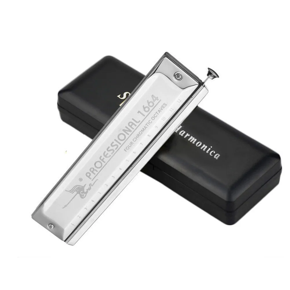 

16 Holes 64 Tones Chromatic Harmonica Mouth Organ Instruments Music Harmonica Key of C With Box