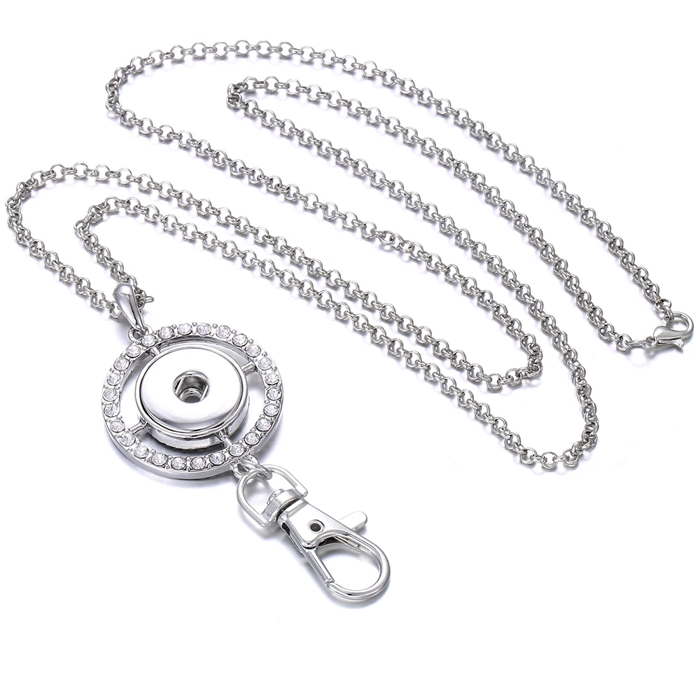 

2019 New Snap Button Necklace Crystal Round Snap Button Key Chain Pendant Necklace Fit 18mm Snap Buttons Keychain Holder Lanyard