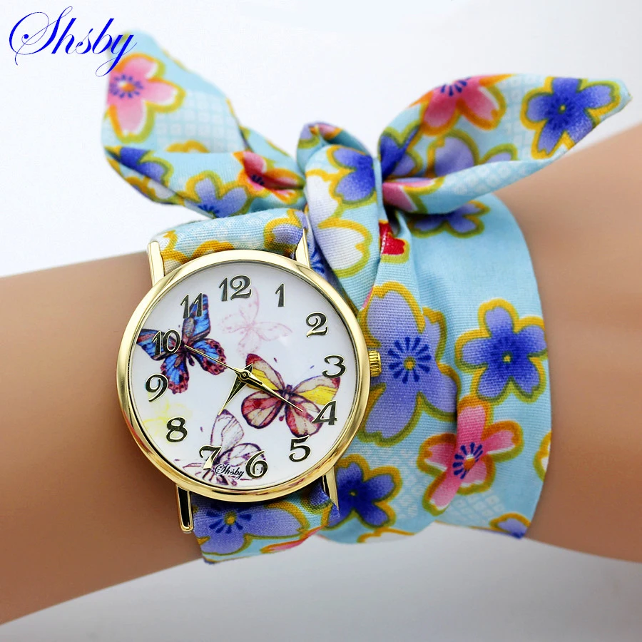 shsby brand design Ladies flower cloth wristwatch fashion font b women b font dress font b