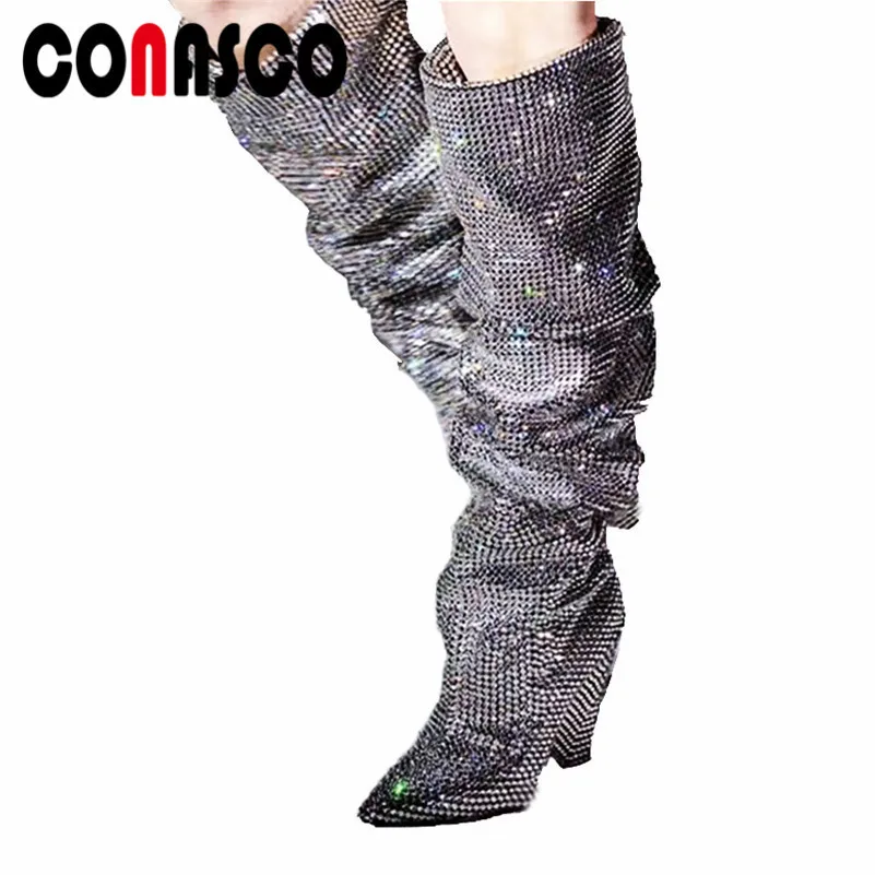

CONASCO Brand Blingbling Women Party Wedding Shoes Woman Rhinestone Prom Pumps Ladies Over The Knee High Boots High Heels Boots