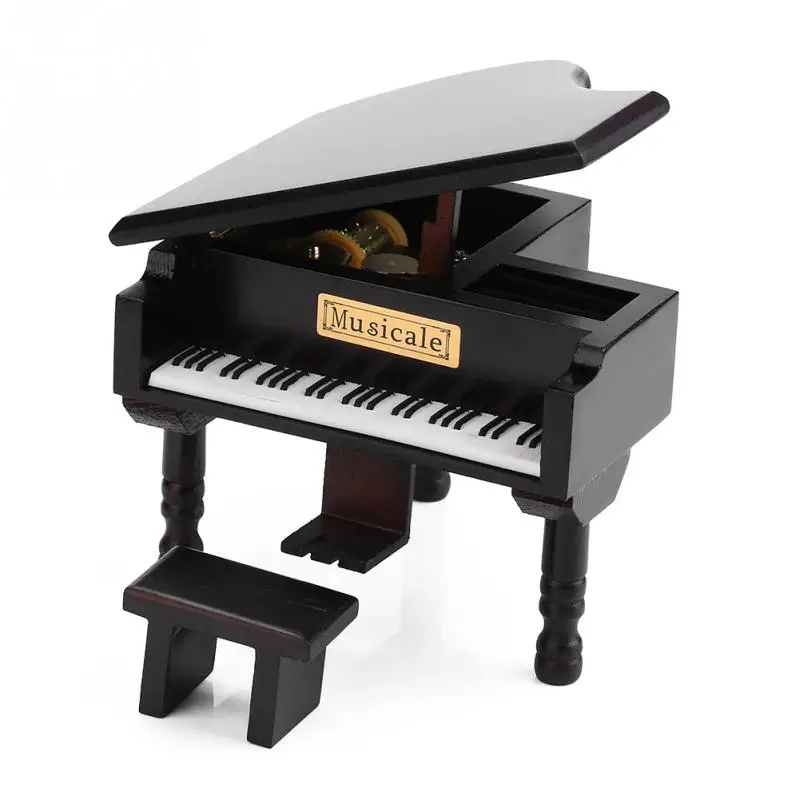 Деревянная музыкальная шкатулка для фортепиано, винтажная коробка, Свадебная подарочная коробка, подарок на день рождения для влюбленных, домашний декор, музыкальная шкатулка - Цвет: Черный