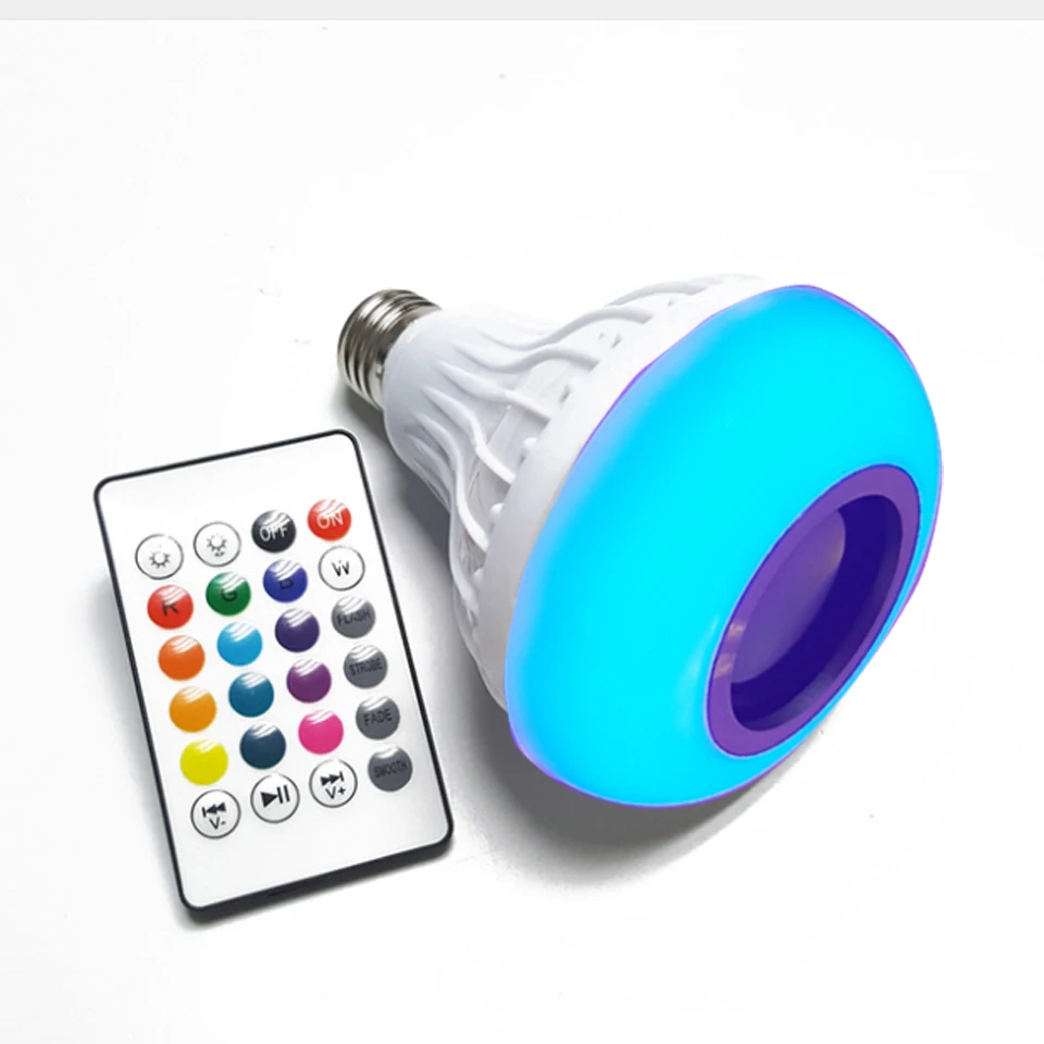 

cheaper Smart E27 RGB Bluetooth Speaker LED Bulb Light 12W Music Playing Dimmable Led Lamp with 24 Keys Remote Control Lampada