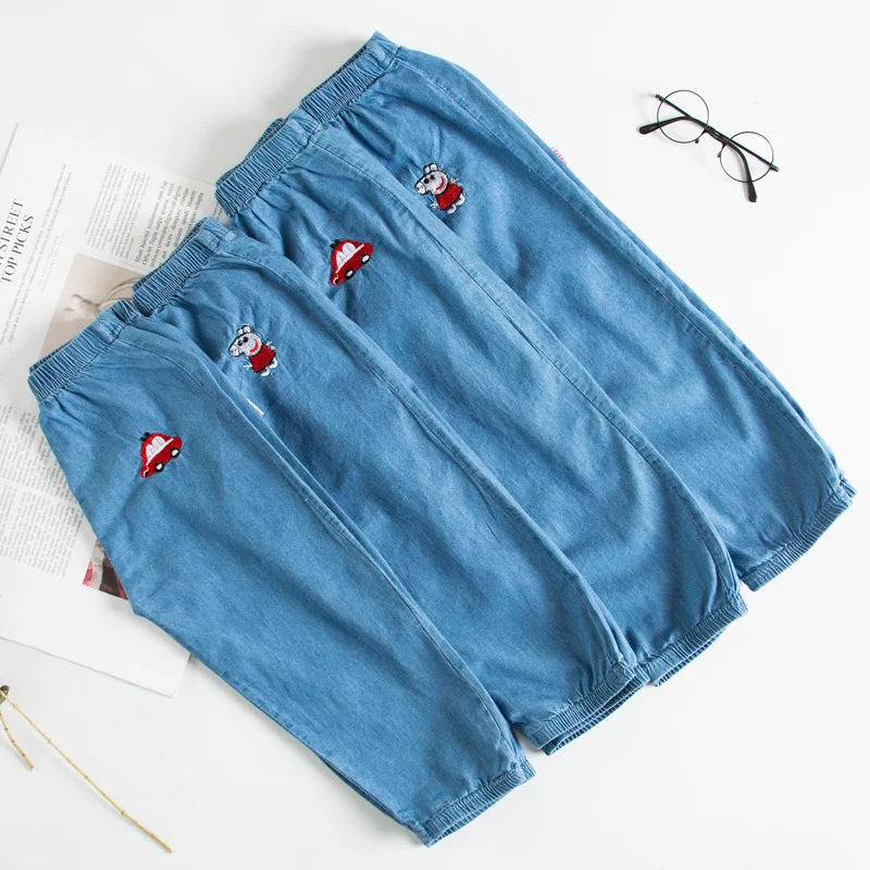 

Children's wear boys 2019 summer new girl denim mosquito pants summer embroidered car leisure air conditioning pants