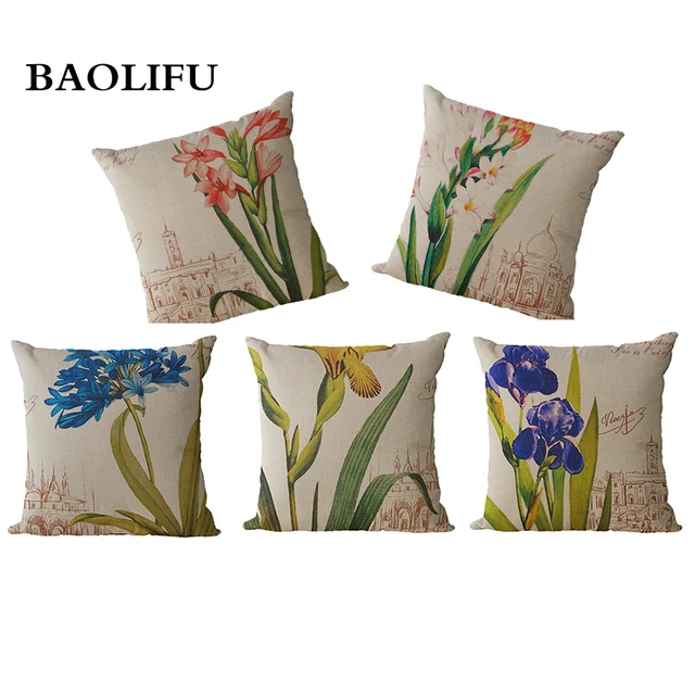 Special Offers BAOLIFU Modern Minimalist American Style Pastoral Flowers Pillow Case Living Room  Chair Plant Cushion B019