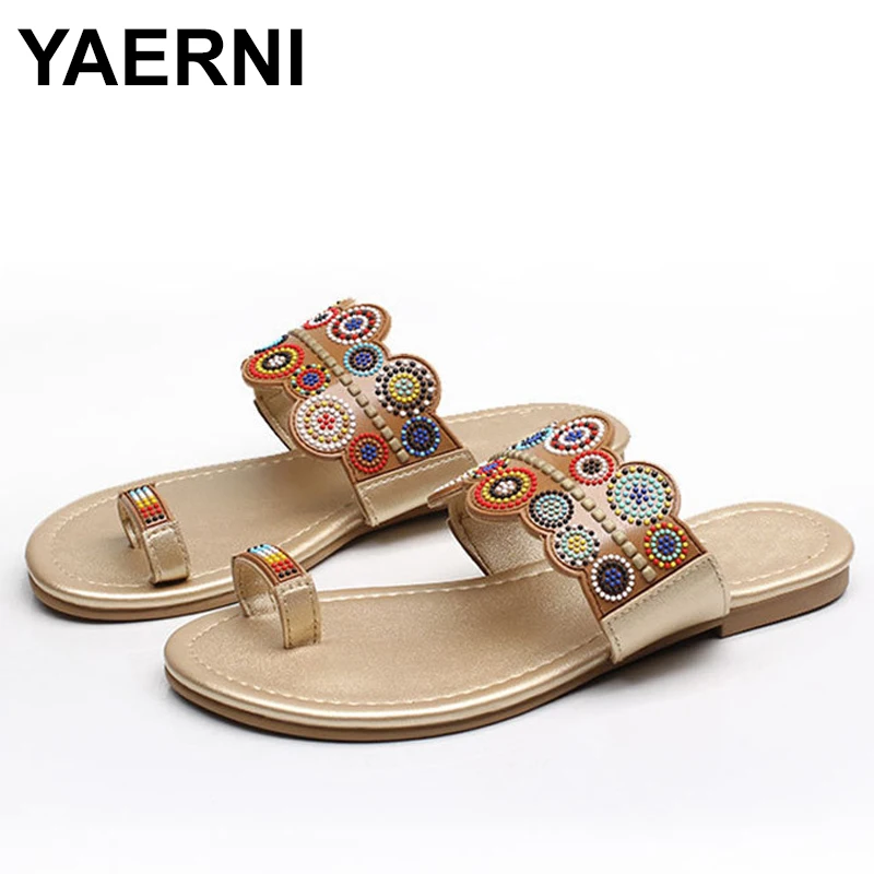 

YAERNI 2019Slippers Women Summer Bohemia Style Women's Sandals Fashion Flat Heel Flip Flops Beach Slippers Femal Shoes TongsE844