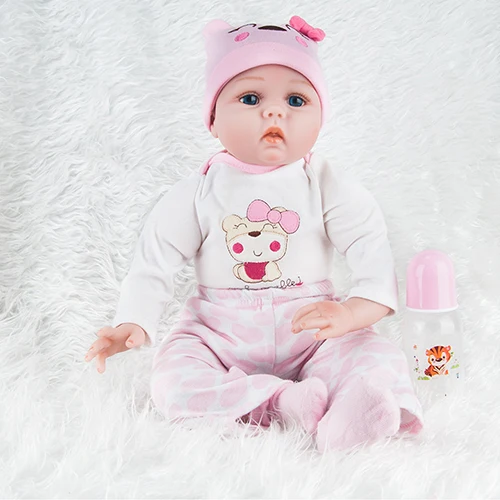 

55cm Reborn Baby Dolls Silicone Baby Alive Dolls Pink Simulation Feeding Milk Infant Toys Kids Playmate Girls Pretend Toys