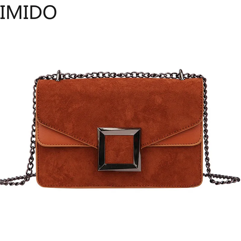 

IMIDO Suede Leather Flap Shoulder Bags for Women 2019 Metal Buckle Square Crossbody Messenger Female Chain Strap Bag Designer