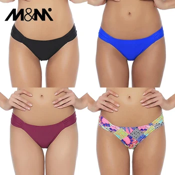 

M&M Women Sexy Bikini Bottom Swimsuit 2019 Summer Swim Pants Solid Swimwear Low Waist Bikini Set Ruched Print Swim Briefs B606