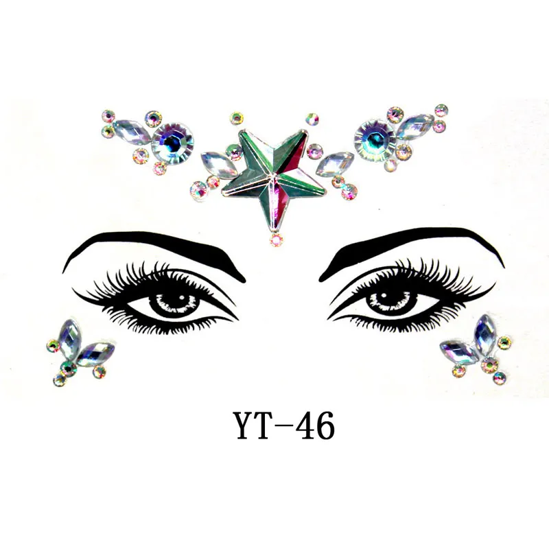 3D Face Crystal Glitter Jewels Tattoo Sticker Women Fashion Face Body Gems Gypsy Festival Adornment Party Beauty Makeup Stickers - Цвет: YT-46