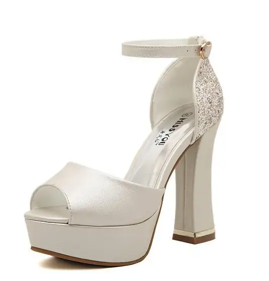 Glitter Sequins Ivory Wedding Shoes Thick High Heel Platform White Glitter Sequins Ivory Wedding Shoes Thick High Heel Platform White Summer Sandals 2017 Size 34 To 39 In Women S From On Aliexpress