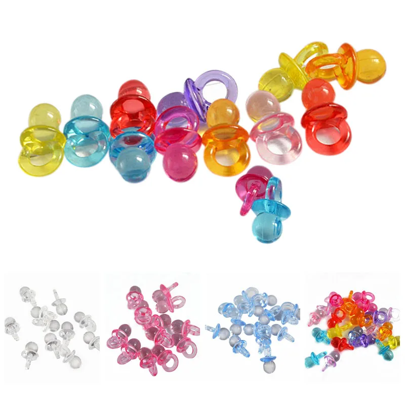 

50pcs 2.2cm Mini Pacifiers Clear Acrylic Ornaments Loose Spacer Pacifier Pendant Charms Baby Shower Party Favors Wedding Decor