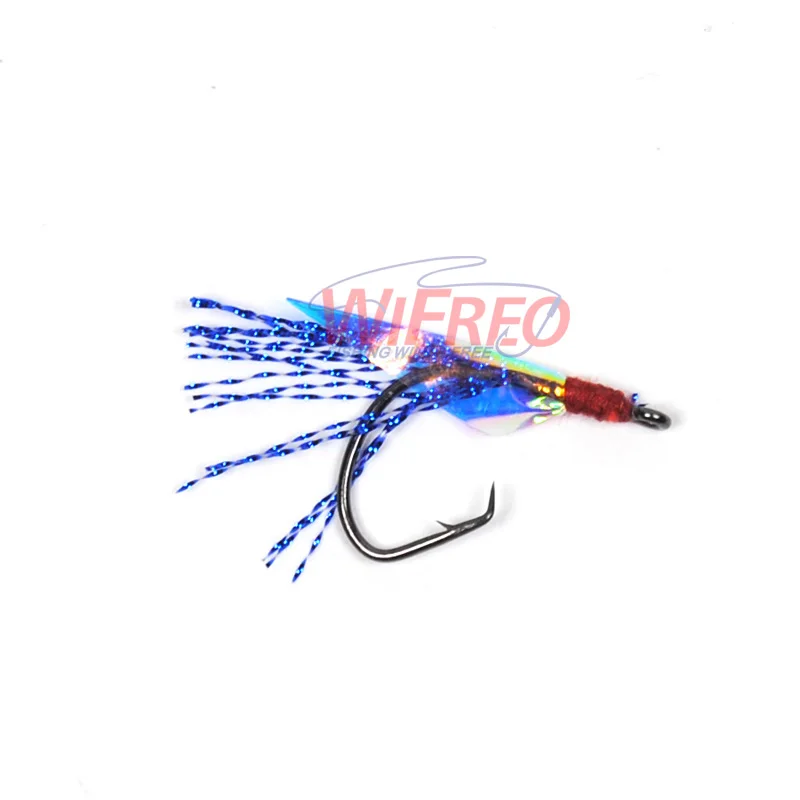 12 шт. круговой крюк для рыбалки Fly для Sabiki Рог Flash мух морской розового цвета, цвета: черный, зеленый, золотого, синего и серебряного цвета, 1/0 2/0 4/0 6/0 8/0 1 2 4 - Цвет: Blue