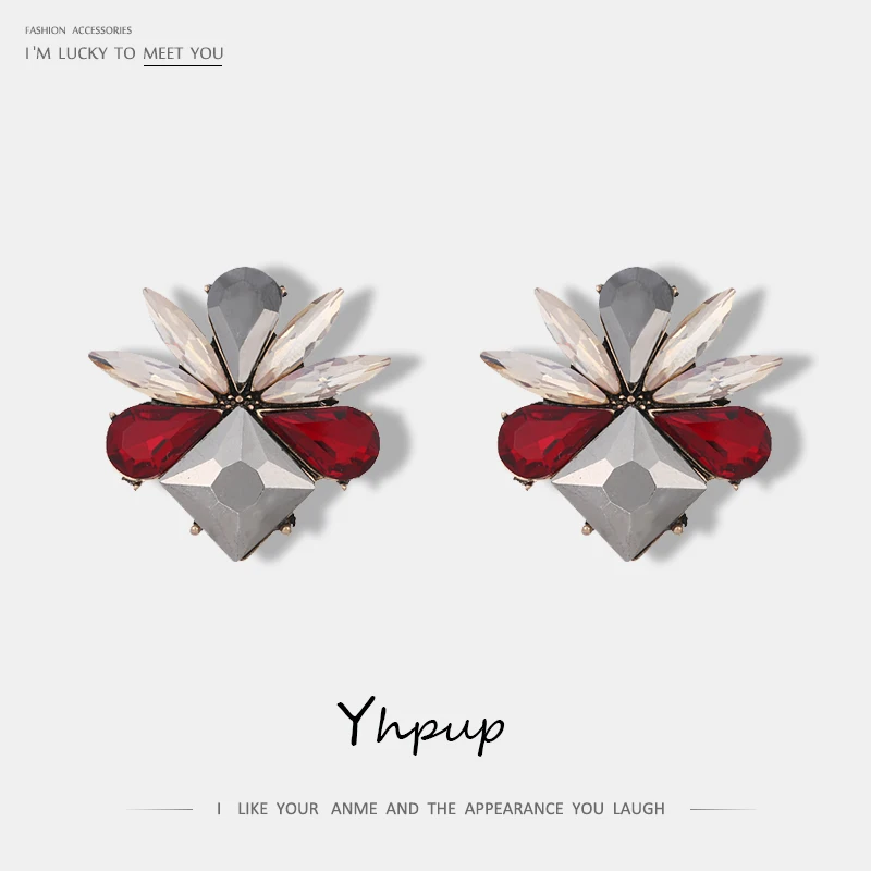 

Yhpup Cute Romantic Exquisite Trendy Glass Crystal Flower Stud Earrings Fashion Charm Brincos