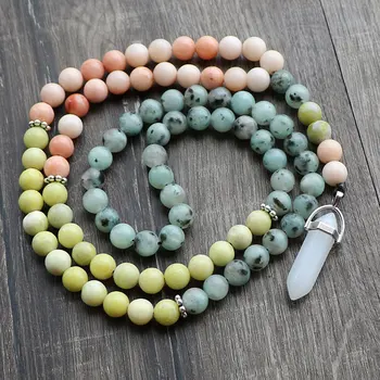 

Harajuku Hand-knitted Nature Stone Beads Long Necklaces Nature White Stone Pillar Pendant Women Necklaces Pendants