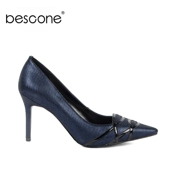 

BESCONE 2019 Spring New Sexy Pointed Toe Shallow Pumps for Lady Super High Thin Heels Shining Party Fashion Woman Shoes BC129