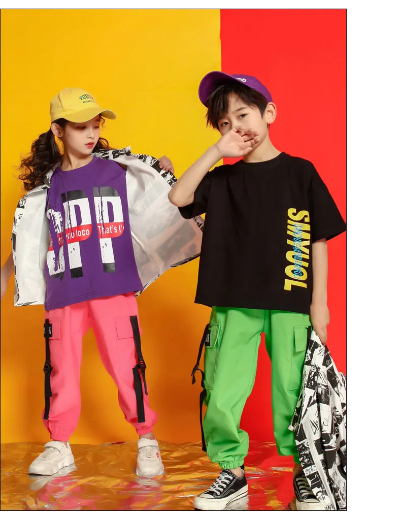 Tracksuit girl  4 6 8 10 12 14 16 Years hip hop tshirt kids dance costume kids jazz summer clothes for girls costume kids (7)