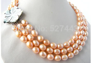 

Prett Lovely Women's Wedding Wholesale free p&p hot sale>>>3Strands 17-19'' 9MM Pink Rice Freshwater Pearl Necklace