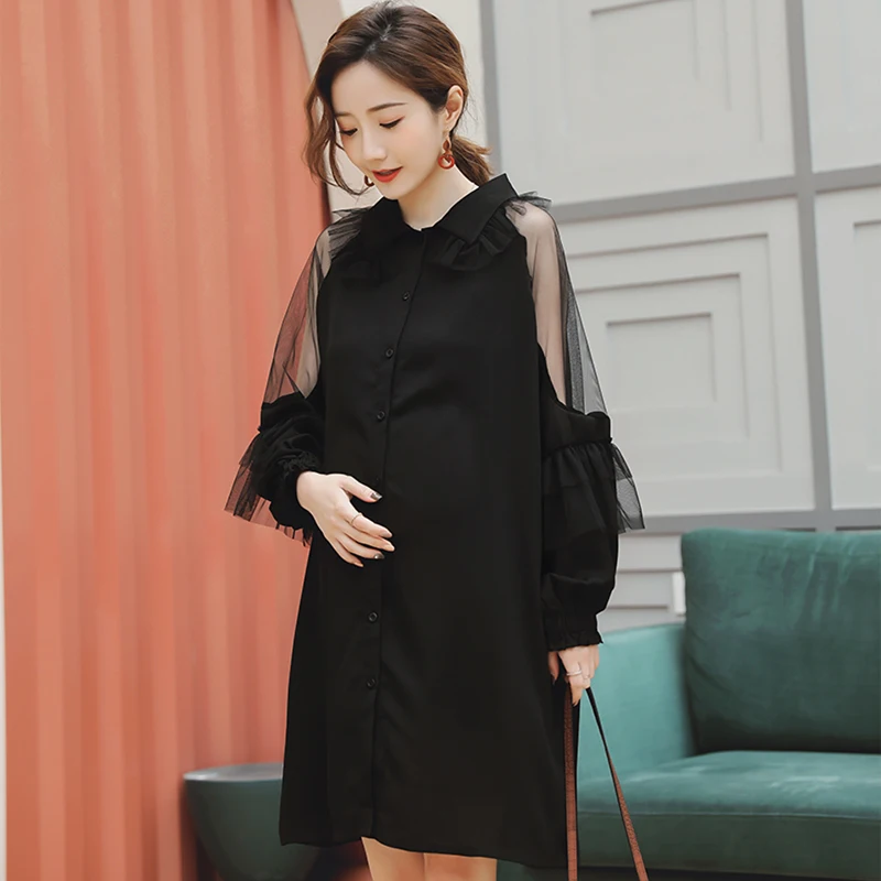 

Nursing Dress Blouse Tops Women Spring Elegant Black Long Sleeve Breastfeeding Dress For Feeding Maternity Pregnancy Clothes