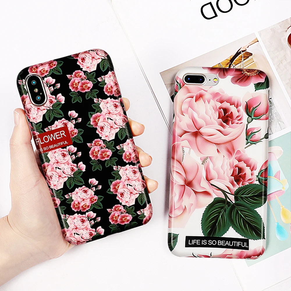 

UBERAY Vintage Flower Cases For iPhone XS Max XR XS X 6 7 8 Plus Full Body Soft IMD Phone Back Cover Valentine's Day Gift