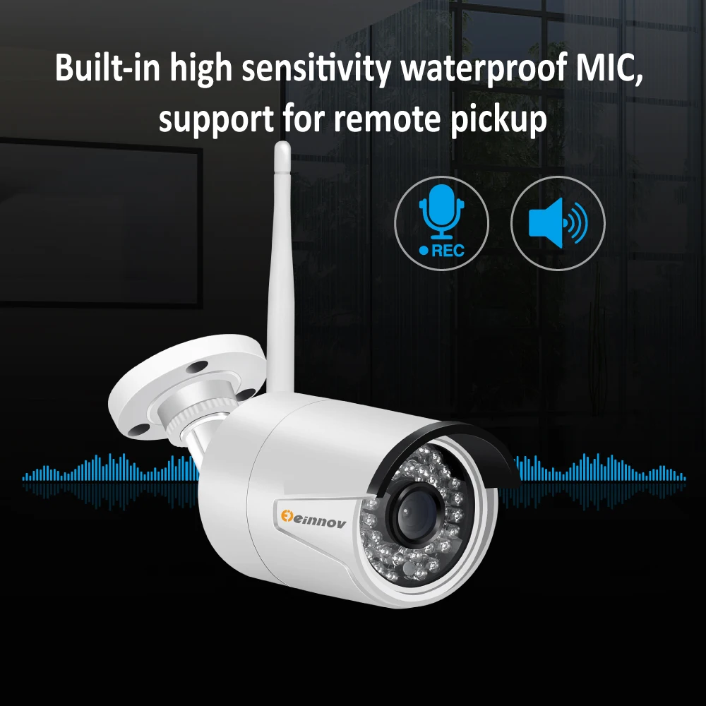 Einnov 4CH H.265 на открытом воздухе безопасности Камера Системы Беспроводной с аудио Запись видеонаблюдение 5MP комплект IP NVR CCTV Wi-Fi P2P