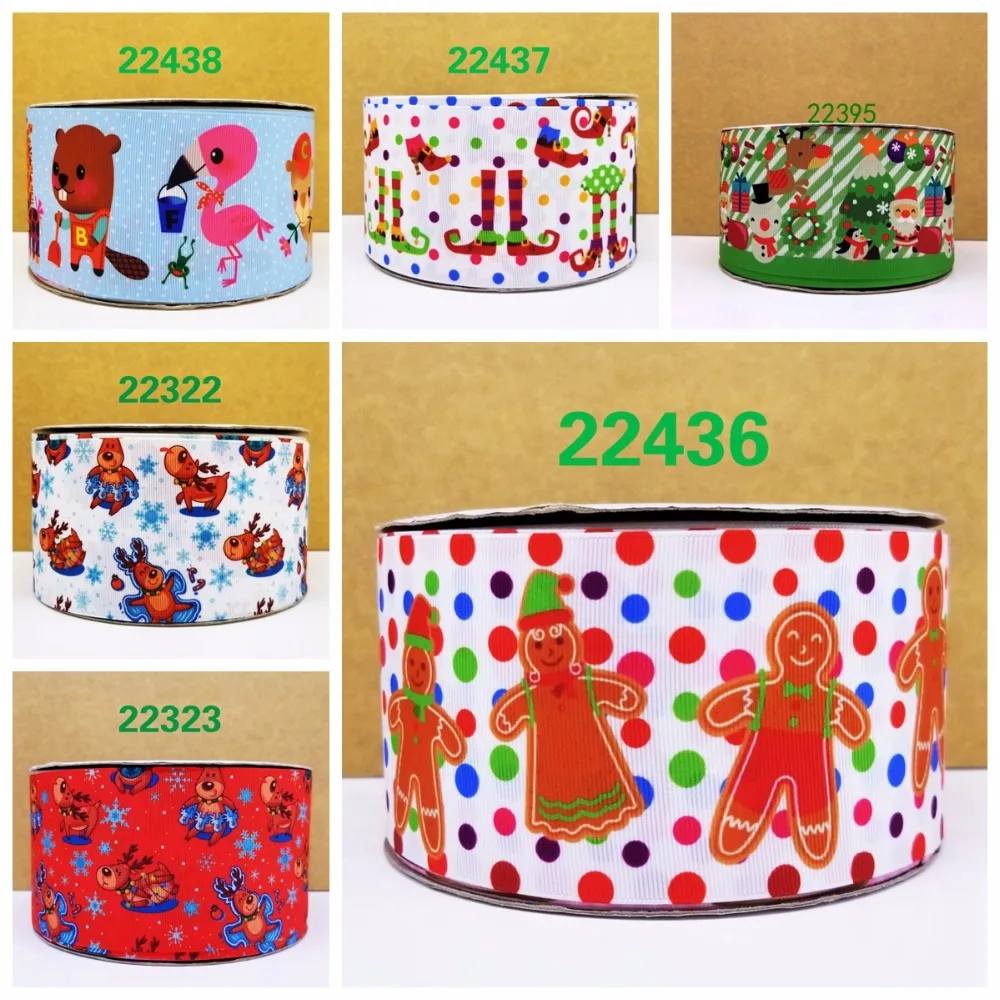 

Free shipping 50 yard Christmas printed grosgrain ribbon 22438