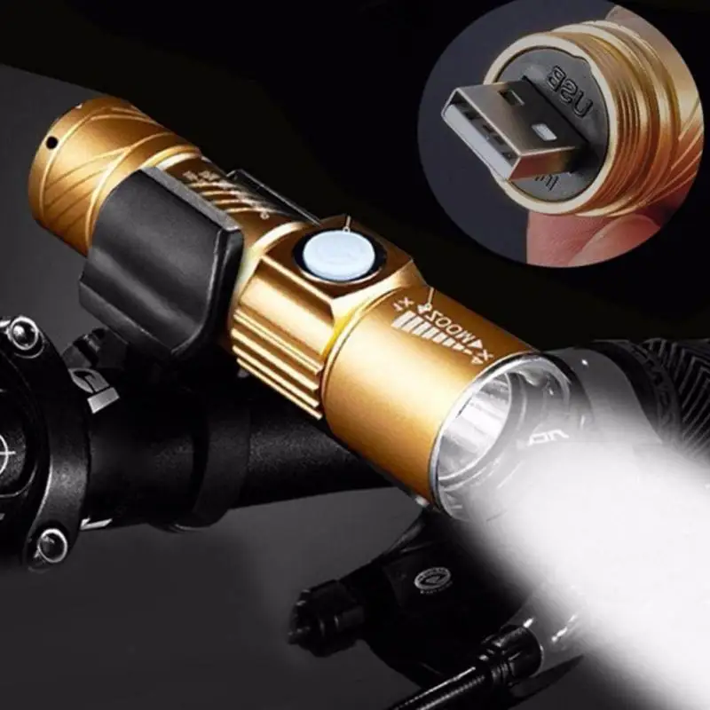 

360 U-type free rotating Mini USB Rechargeable LED flashlight bicycle flashlight With universal ABS flashlight clip