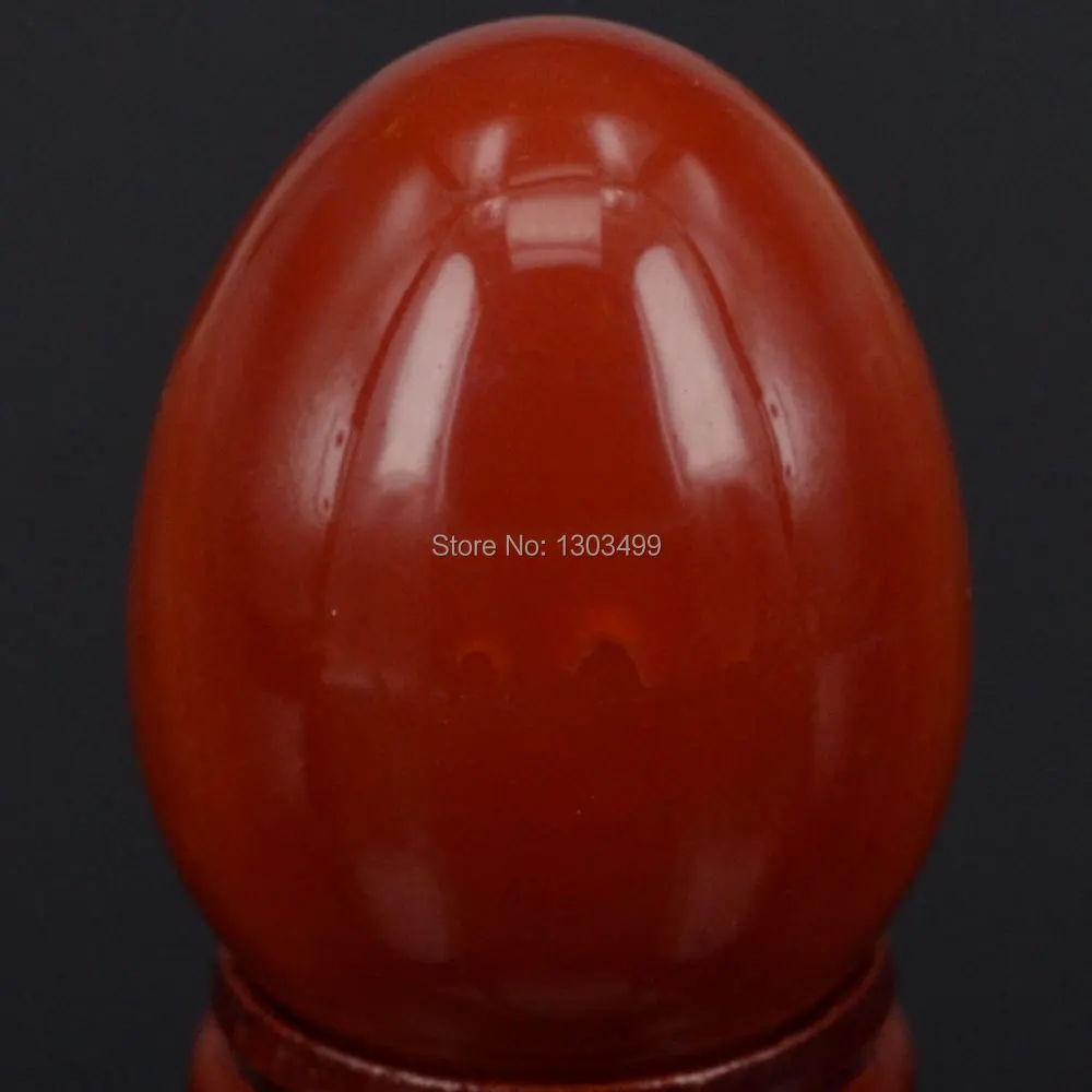 34x44MM Natural Gemstone Red Agate Sphere Egg Chakra Healing Reiki Stone Carving Crafts W/Stand
