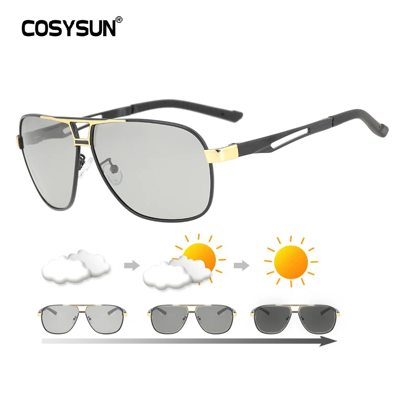 Мужские солнцезащитные очки, фотохромные поляризованные солнцезащитные очки для водителей, мужские защитные очки для вождения, солнцезащитные очки с большой оправой 0021 - Цвет линз: BlackRim Gold Bridge