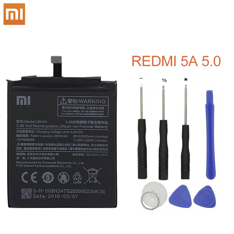 Xiao Mi Original Phone Battery BN34 for Xiaomi Redmi 5A 5.0\
