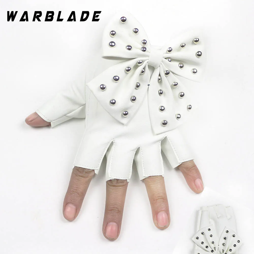 WarBLade женские кожаные перчатки, черные перчатки без пальцев из искусственной кожи, варежки с большим бантом, женские перчатки на половину пальцев, Luvas, танцевальные