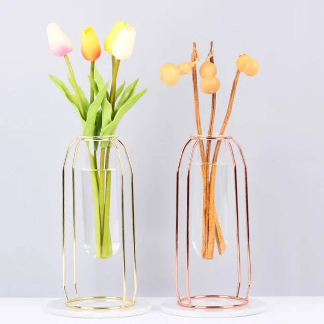 Nordic Style Metal Iron Glass Vase Frame Flowers Shelving Geometric Art