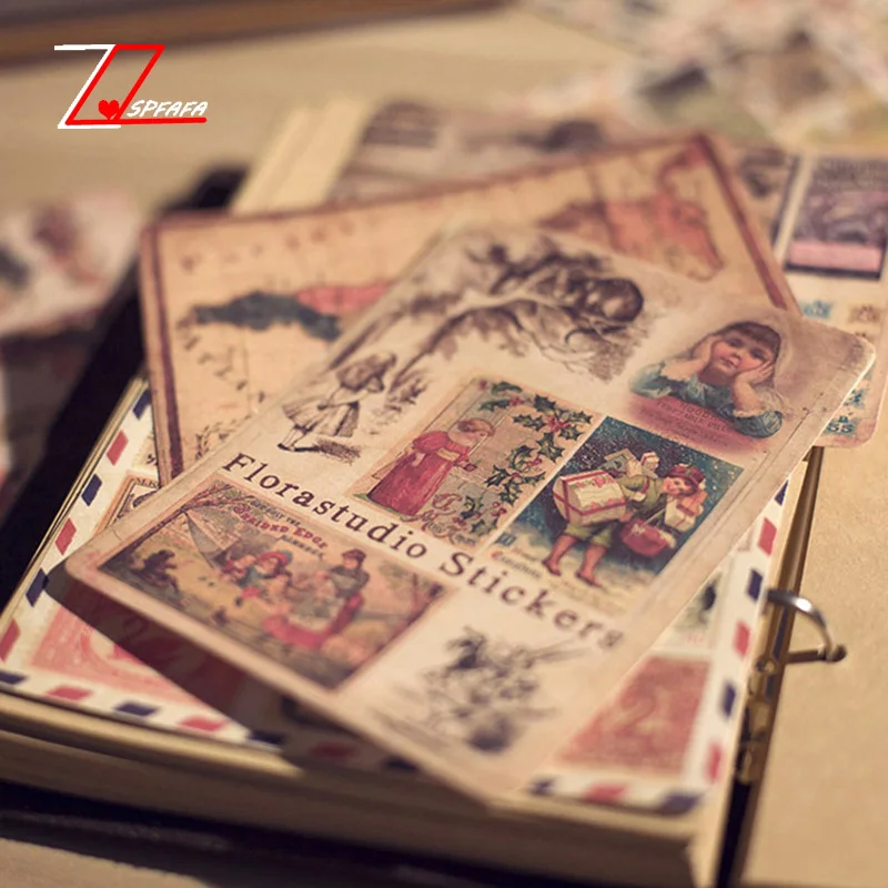 ZQSPFAFA Cute Girls Scrapbooking Stickers Set Vintage Geometric Postage Stamp Paper 2017 Fashion Brand DIY Decoration | Дом и сад