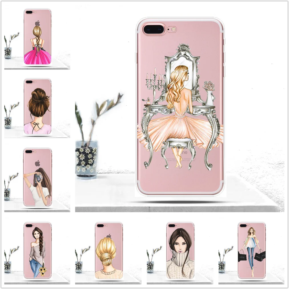 

3D Ladyy Girl Pattern Phone Case For iPhone X Luxury Ultra Thin Soft TPU Cases For iPhone 6 6s Plus Fashion Silicone Cover Capa