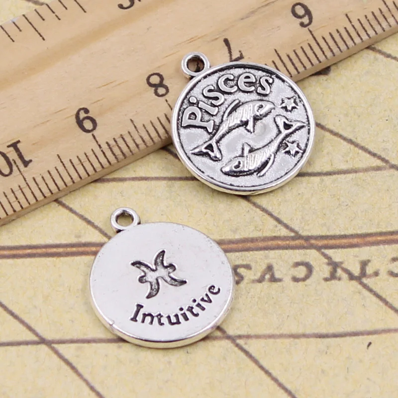 15pcs Charms Zodiac Pisces Intutitive 20x17mm Antique Silver Color