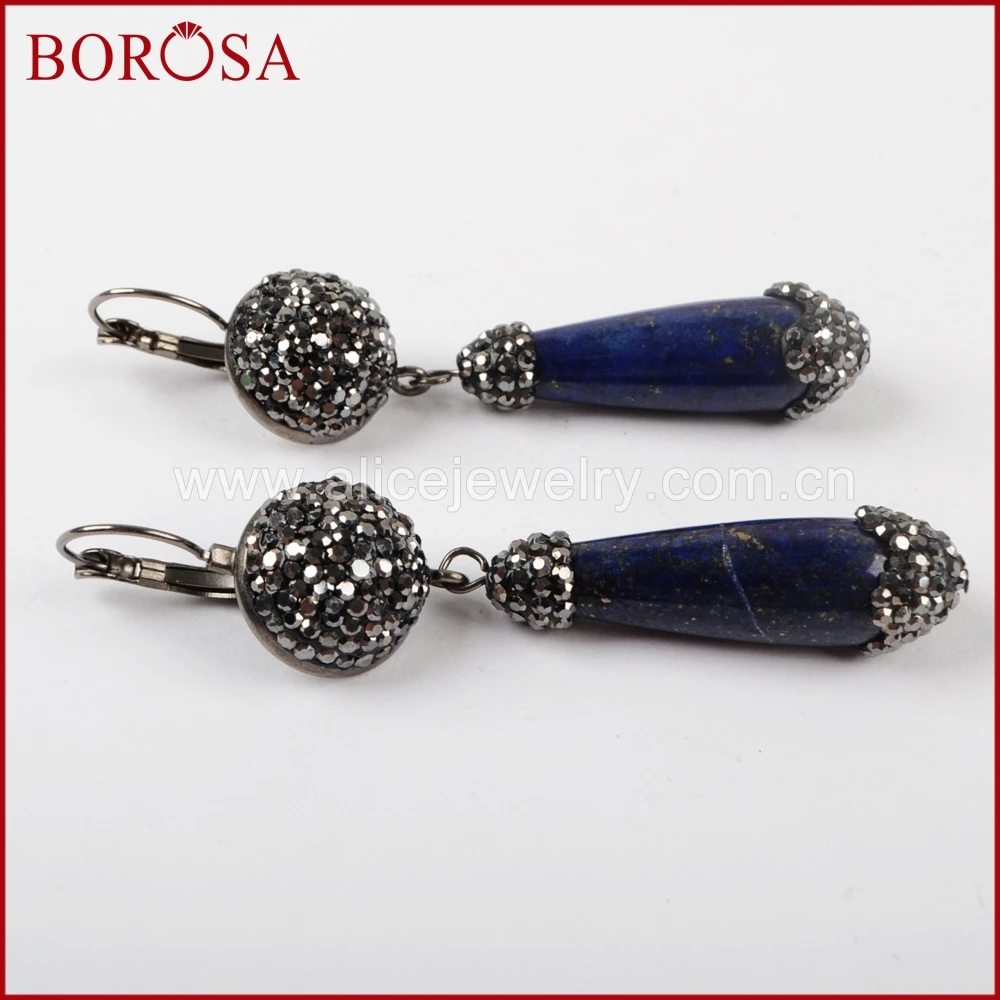 BOROSA Мода Висячие серьги с камнем горный хрусталь проложить падение ляпис-лазурь бусины Шарм Висячие серьги драгоценные камни серьги JAB697