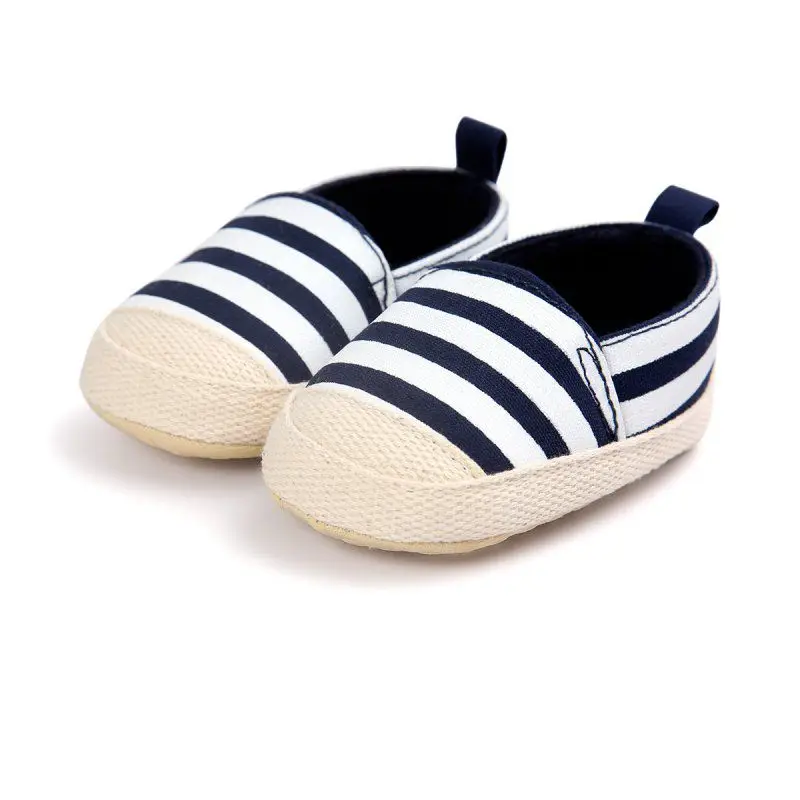 Детская обувь для первых ходунков; парусиновая обувь для новорожденного мальчика; обувь в полоску с мягкой подошвой для девочек 0-18 месяцев