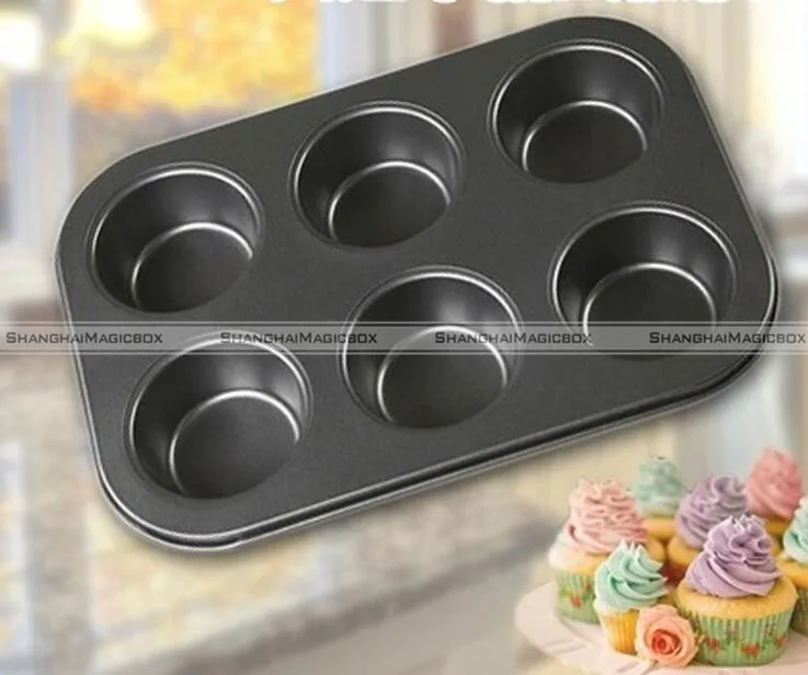 6 Cup Muffin Tin CupCake Pan Tray Mould Non Stick Carbon Steel Bake