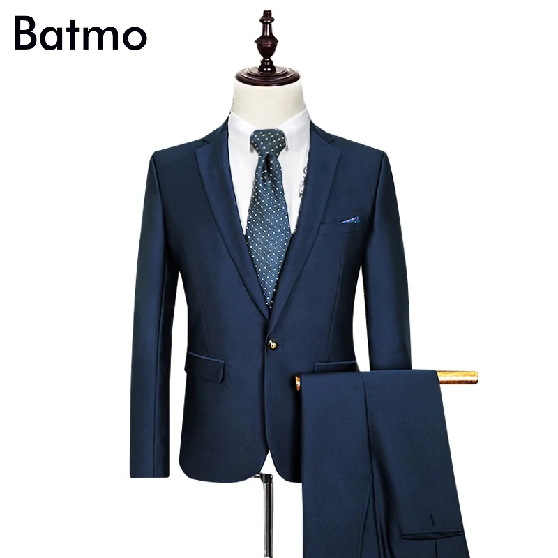 Batmo 2017 новое поступление известный бренд высокое качество полиэстера и вискозы Бизнес повседневная мужская синий цвет костюмы, плюс размер