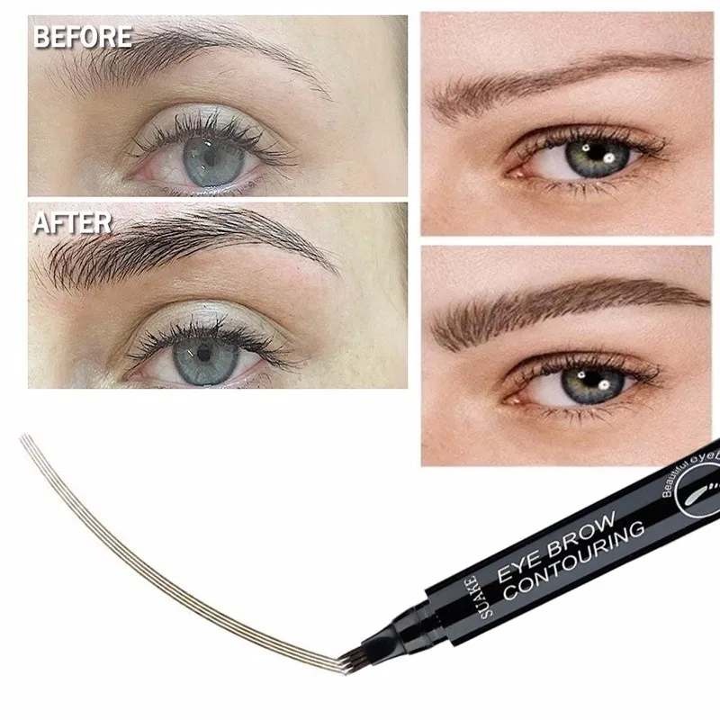 4 Heads Fork Black Brown Color Waterproof Eyebrow Pen Liquid Natural Eyebrow Pen Make-Up Painting Brow Tattoo Pencil Hot Sale