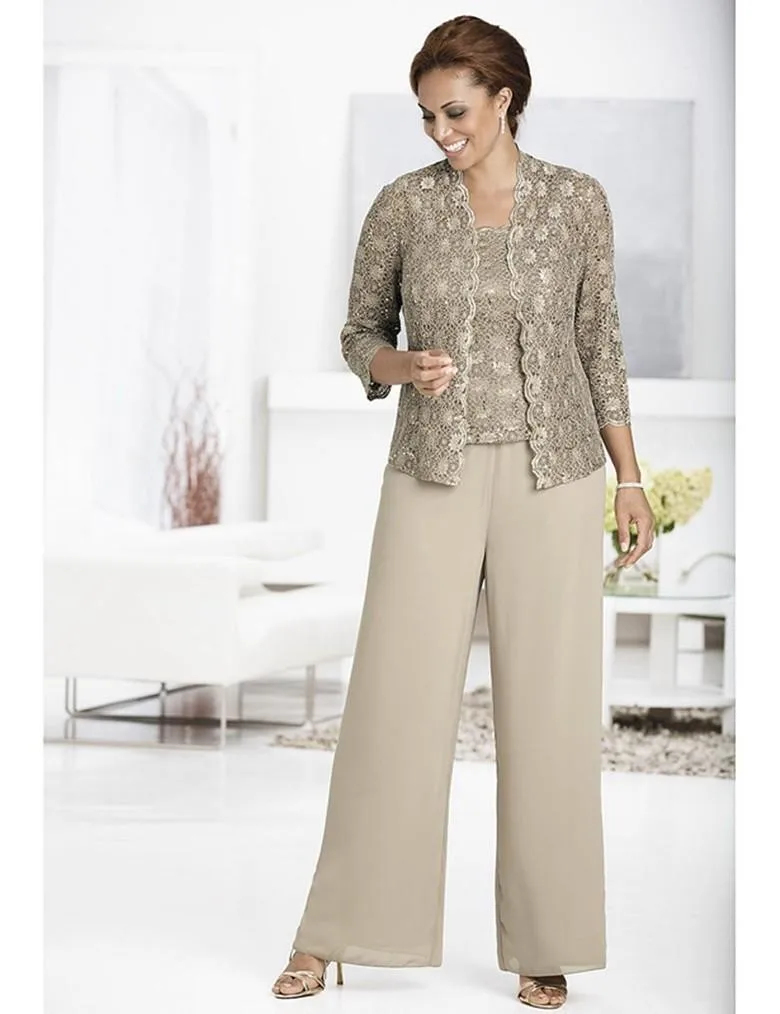 Elegant Mother Of The Bride Pant Suits Chiffon Pants Suit Wedding With ...