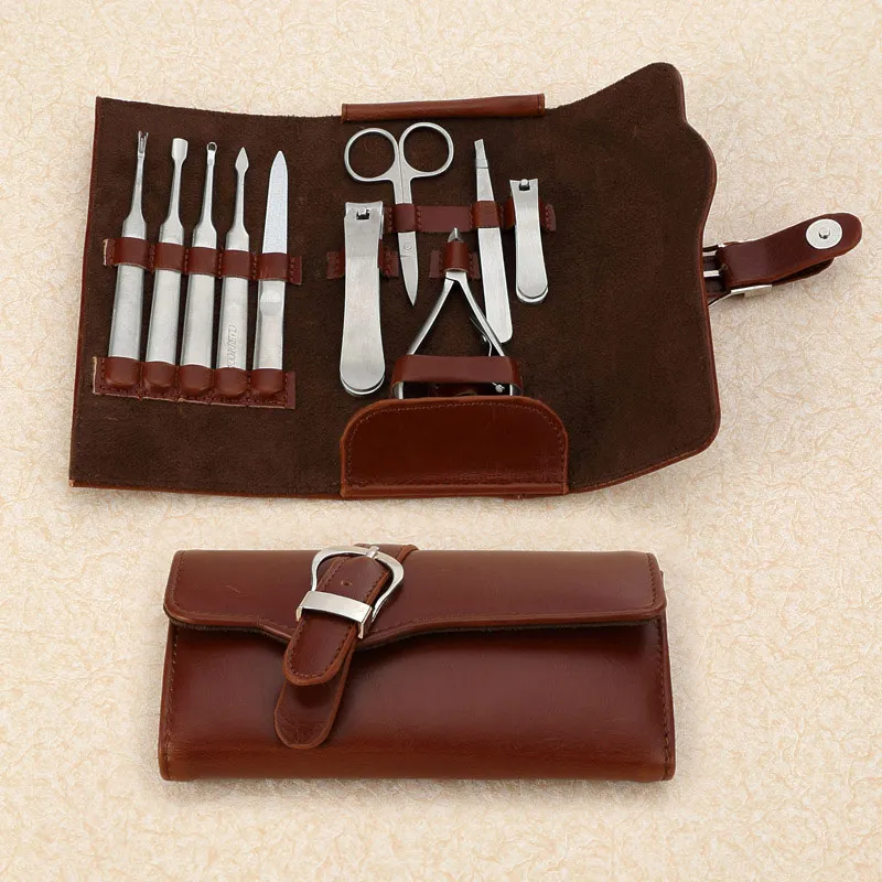 

Hot Sal 11 Pcs Nail Care Tools Kit Stainless Steel Pedicure Scissor Tweezer Cutter Clipper File Earpick Manicure Set With PU Bag