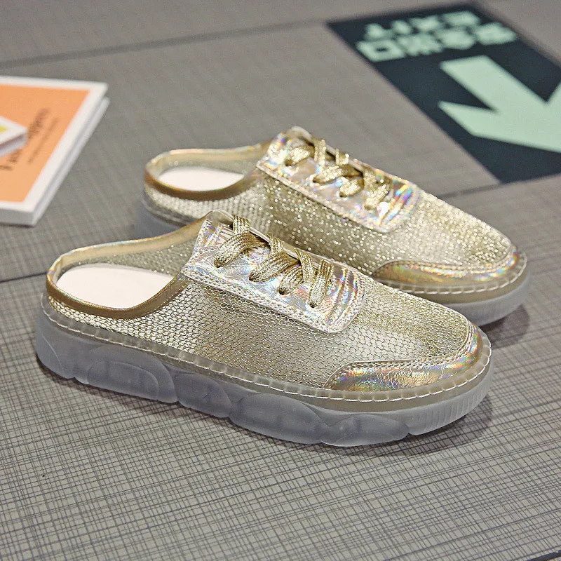 

Woman shoes Crystal Bottom Half slippers female summer new breathable mesh yarn fashion womens sneakers tenis feminino YC-34