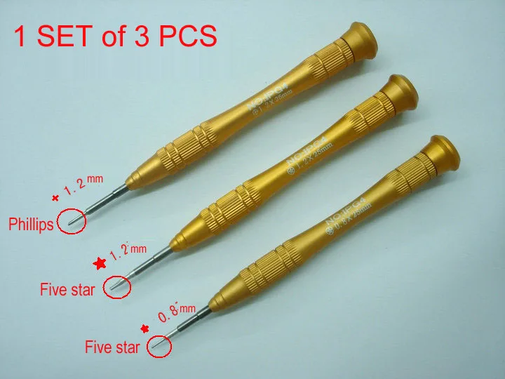 Un Set Di 3 Pz Iphone Ipad Strumenti Di Riparazione Del Giappone Rhino Ipg4 Dorato Cacciavite 0.8Mm Torx E 1.2Mm Torx & Phillips